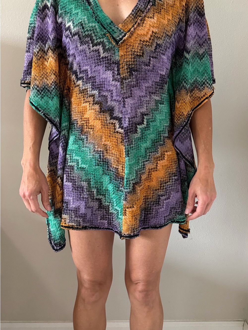 Missoni Zigzag V-Neck Swim Coverup in Green, Purple & Gold